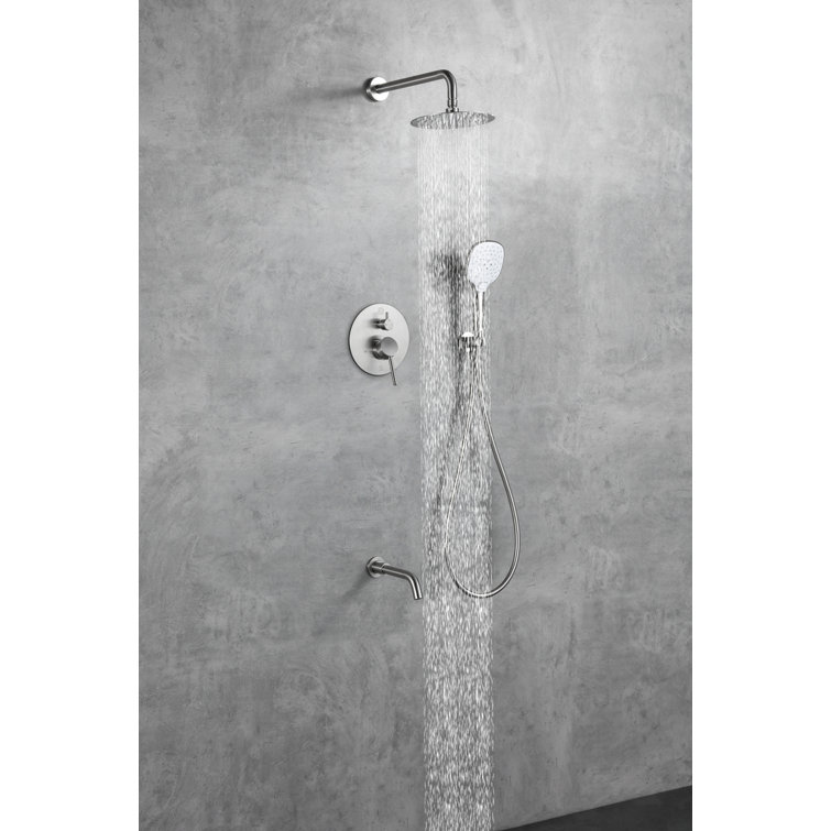 Brushed Nickel Dual Showerhead System with Handheld and Wall Mount