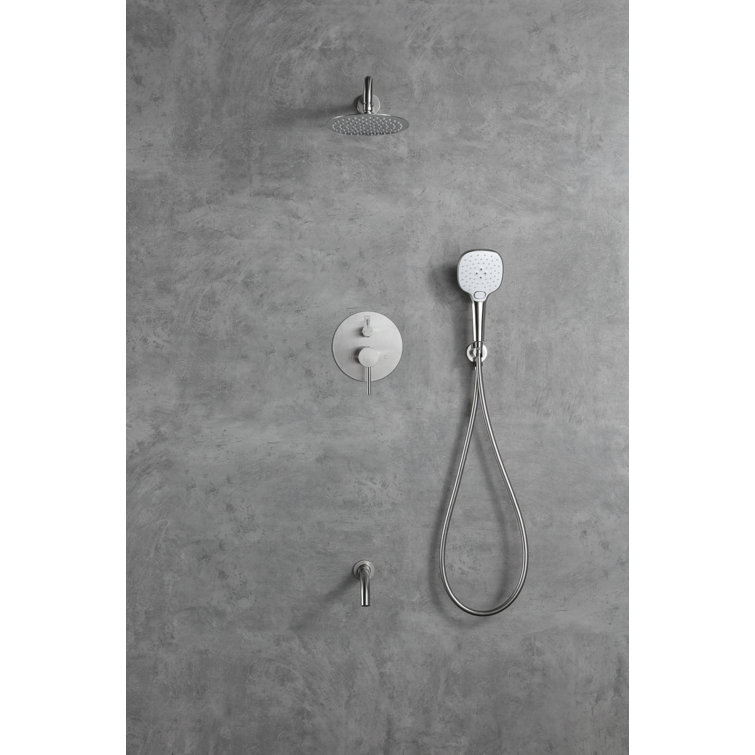 Brushed Nickel Dual Showerhead System with Handheld and Wall Mount