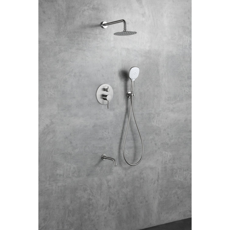 Brushed Nickel Dual Showerhead System with Handheld and Wall Mount