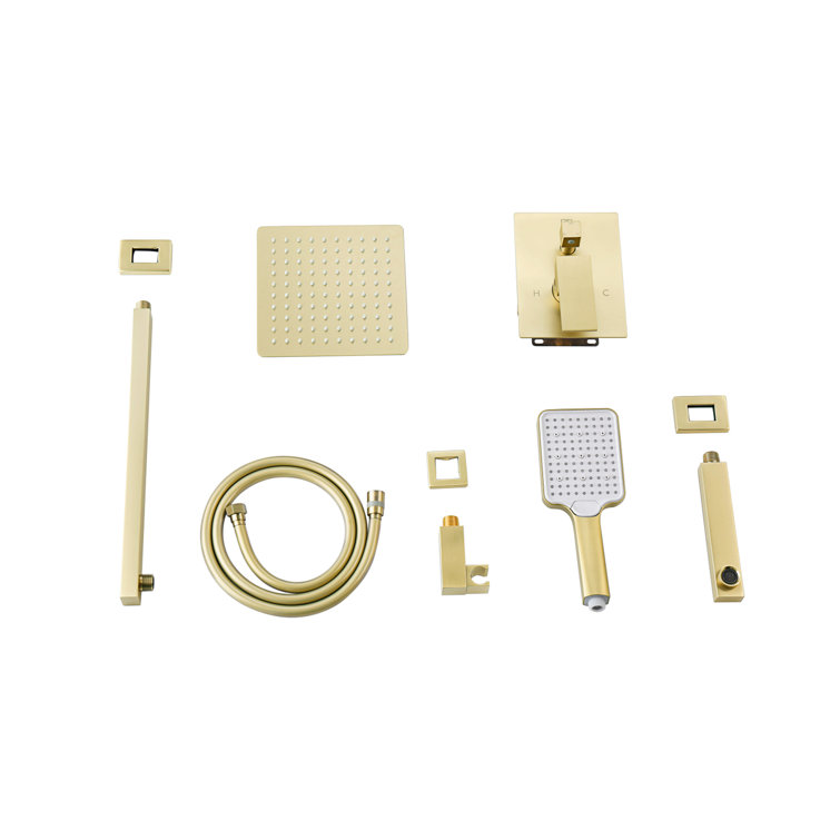 Brushed Gold Brass Handheld Wall Mounted Shower System