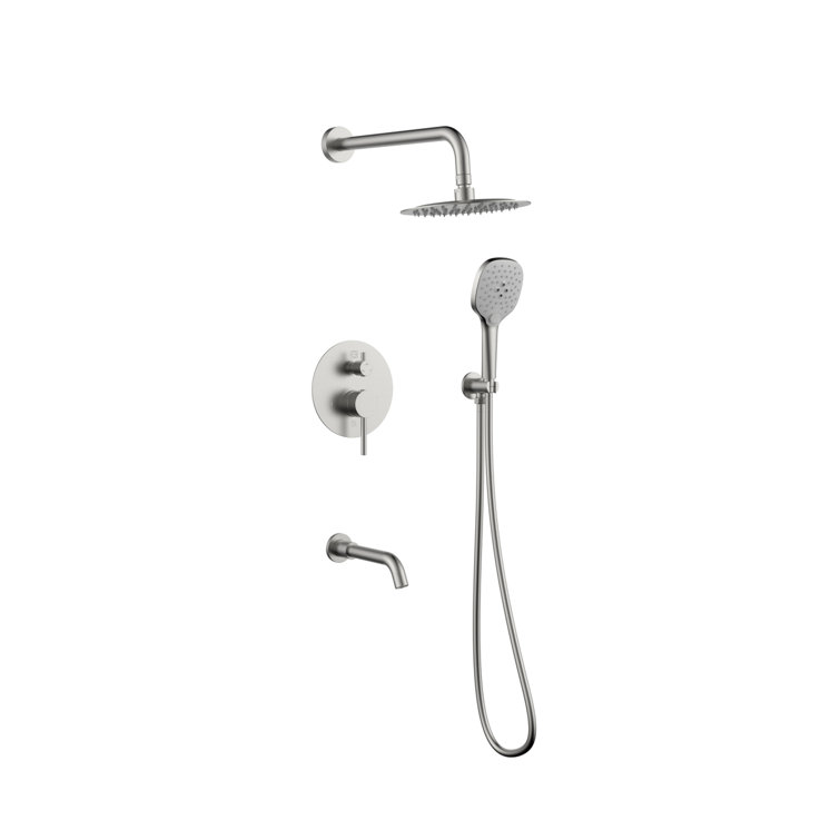 Brushed Nickel Dual Showerhead System with Handheld and Wall Mount
