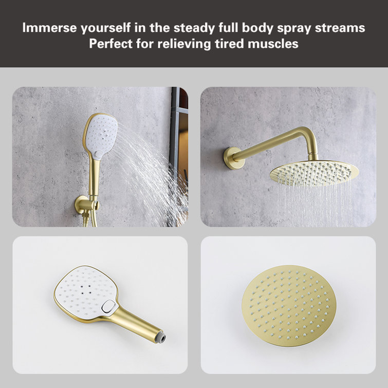 Brushed Gold Brass Wall Mounted Handheld Shower System