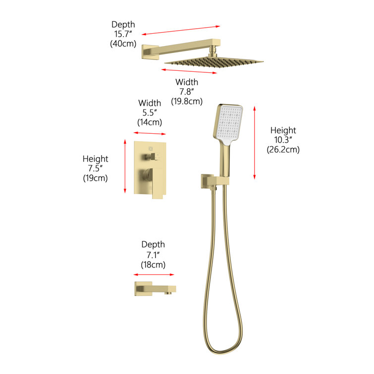 Brushed Gold Brass Handheld Wall Mounted Shower System