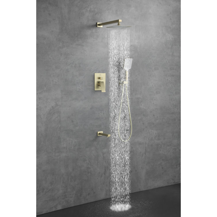 Brushed Gold Brass Handheld Wall Mounted Shower System