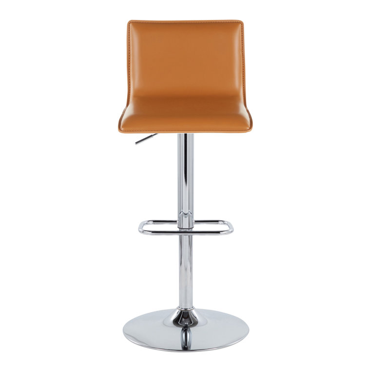 Camel Faux Leather Adjustable Swivel Bar Stools with Chrome Base