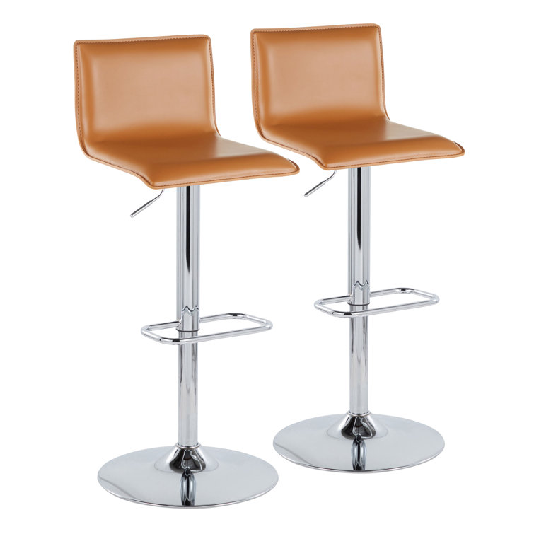Camel Faux Leather Adjustable Swivel Bar Stools with Chrome Base
