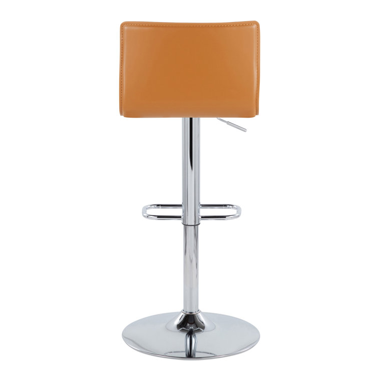 Camel Faux Leather Adjustable Swivel Bar Stools with Chrome Base