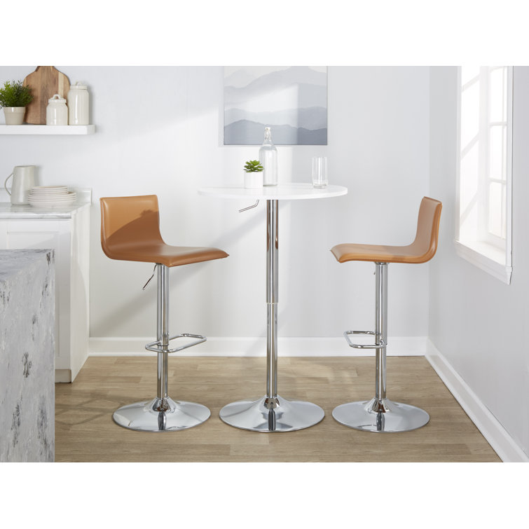 Camel Faux Leather Adjustable Swivel Bar Stools with Chrome Base
