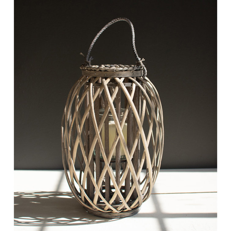 Weathered Grey Willow and Glass Hanging Hurricane Lantern, Small