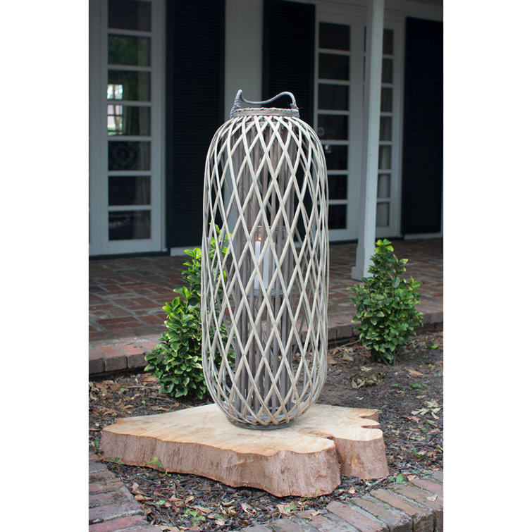 Elegant Grey Ceramic Hurricane Candle Lantern, 32" Hanging Design