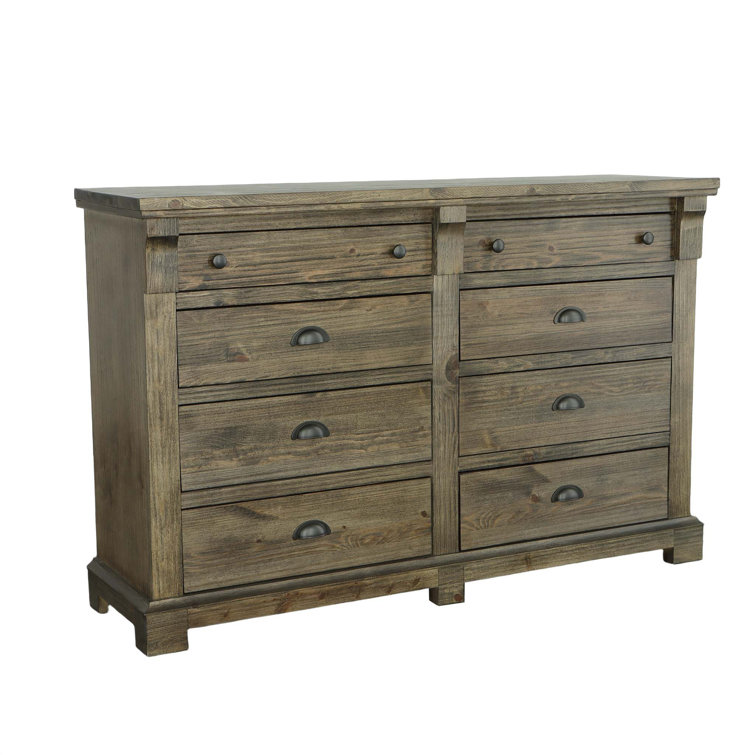 Weathered Gray Brown 8-Drawer Pine Wood Dresser