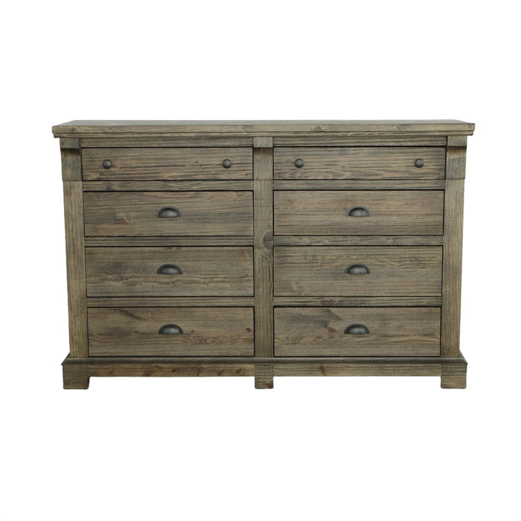 Weathered Gray Brown 8-Drawer Pine Wood Dresser
