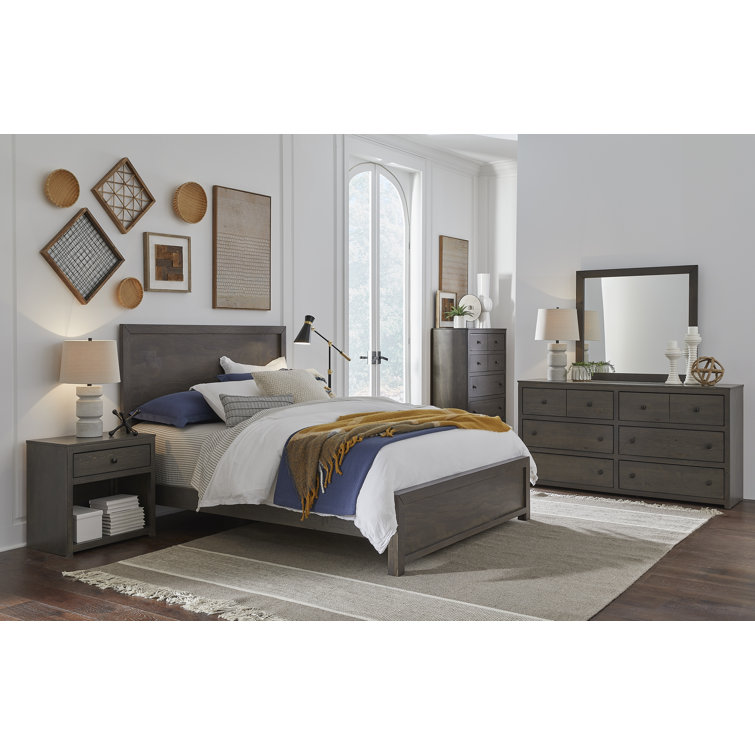 Transitional Brown and Gray King Wood Panel Bed