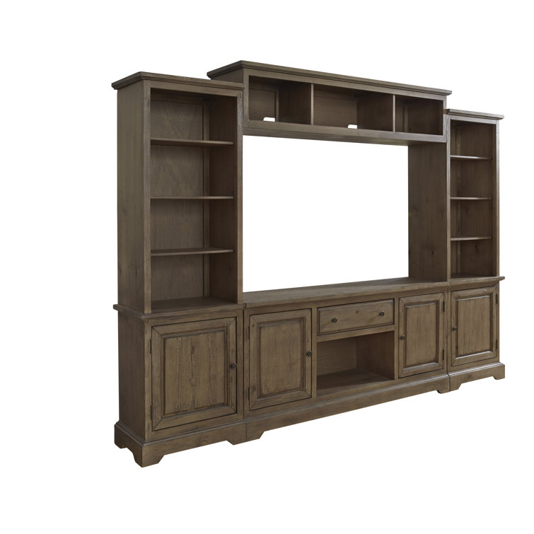 Traditional Brown Wood 118'' Media Center with Shelves