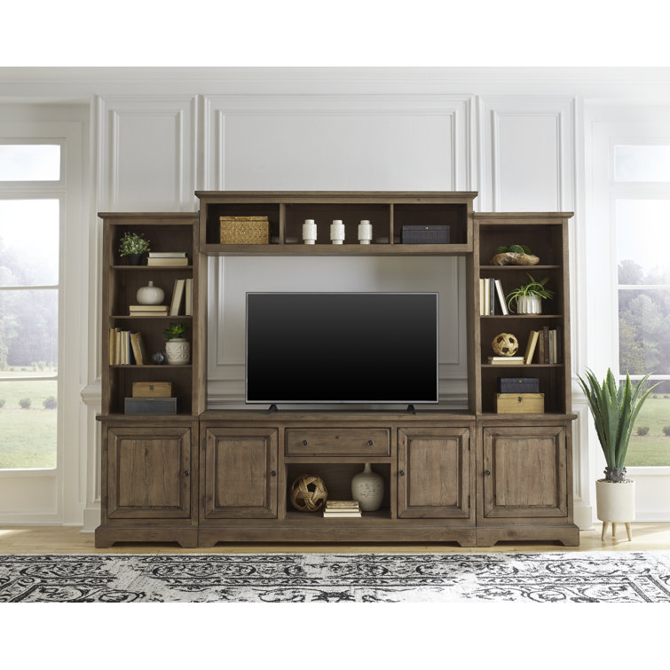 Traditional Brown Wood 118'' Media Center with Shelves