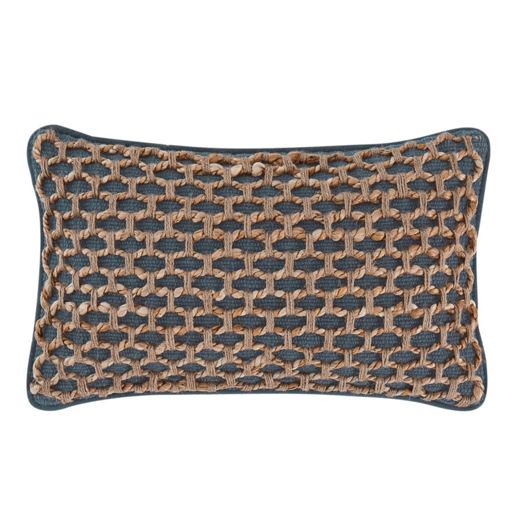 Indigo and Natural Jute Woven Rectangular Throw Pillow