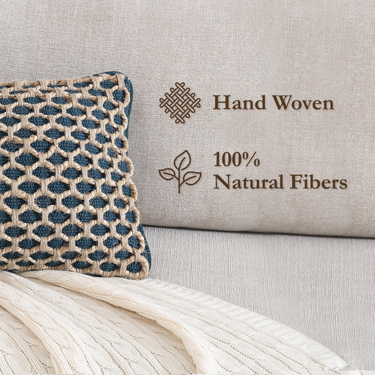 Indigo and Natural Jute Woven Rectangular Throw Pillow