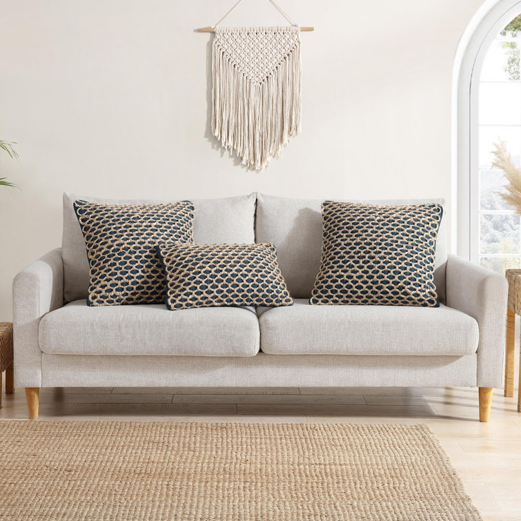 Indigo and Natural Jute Woven Rectangular Throw Pillow