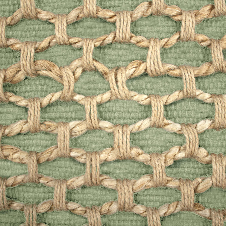 Sage Green and Natural Woven Jute Square Throw Pillow