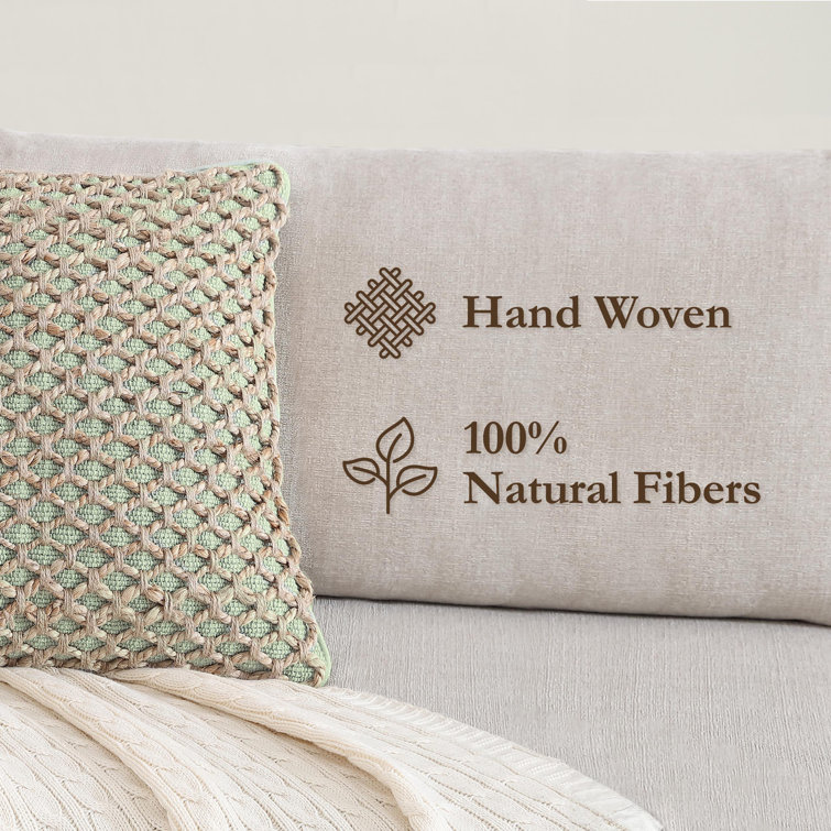 Sage Green and Natural Woven Jute Square Throw Pillow