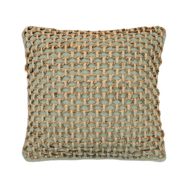 Sage Green and Natural Woven Jute Square Throw Pillow
