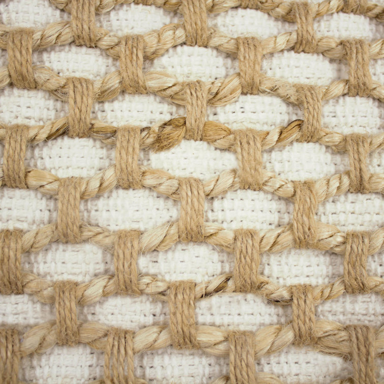 Jada 20" White and Beige Cotton Jute Throw Pillow Covers