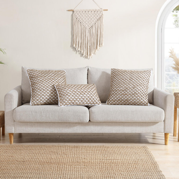 Jada 20" White and Beige Cotton Jute Throw Pillow Covers
