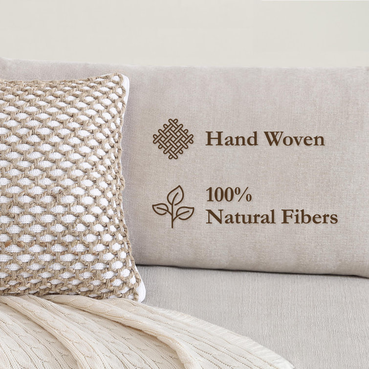 Jada 20" White and Beige Cotton Jute Throw Pillow Covers