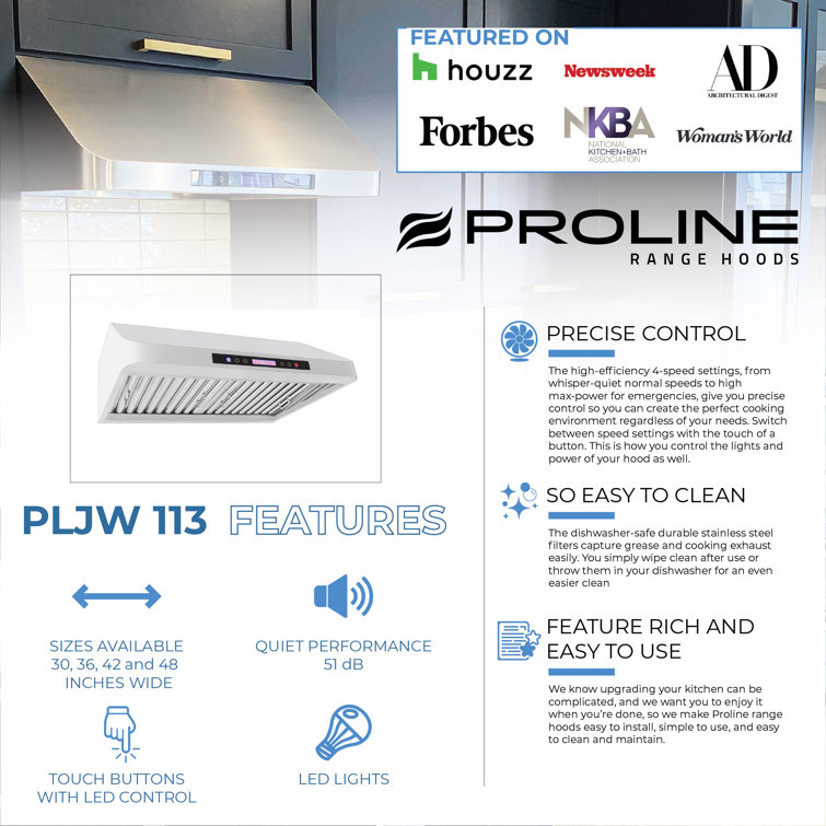 36 Inch Wide Stainless Steel Convertible Under Cabinet Range Hood