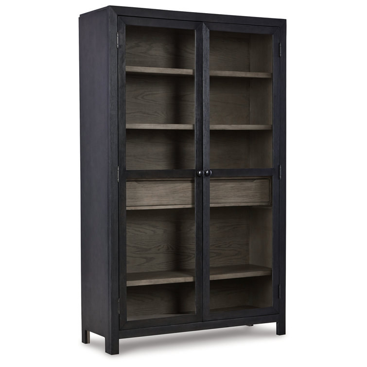 Black and Gray Transitional 76" Wood Accent Cabinet with Adjustable Shelving