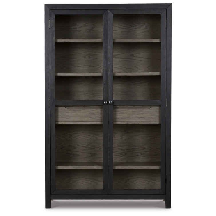 Black and Gray Transitional 76" Wood Accent Cabinet with Adjustable Shelving