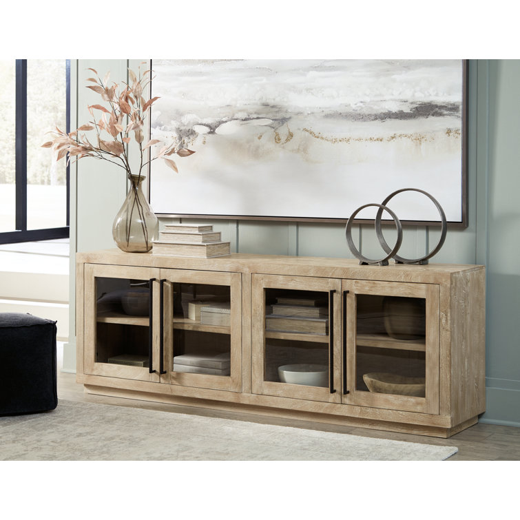 Natural Light Brown Mango Wood 4-Door Accent Cabinet