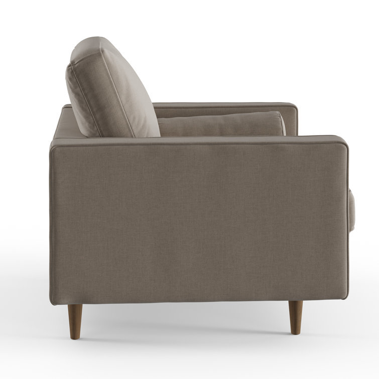 Gray Velvet Upholstered Armchair with Dark Brown Wood Legs