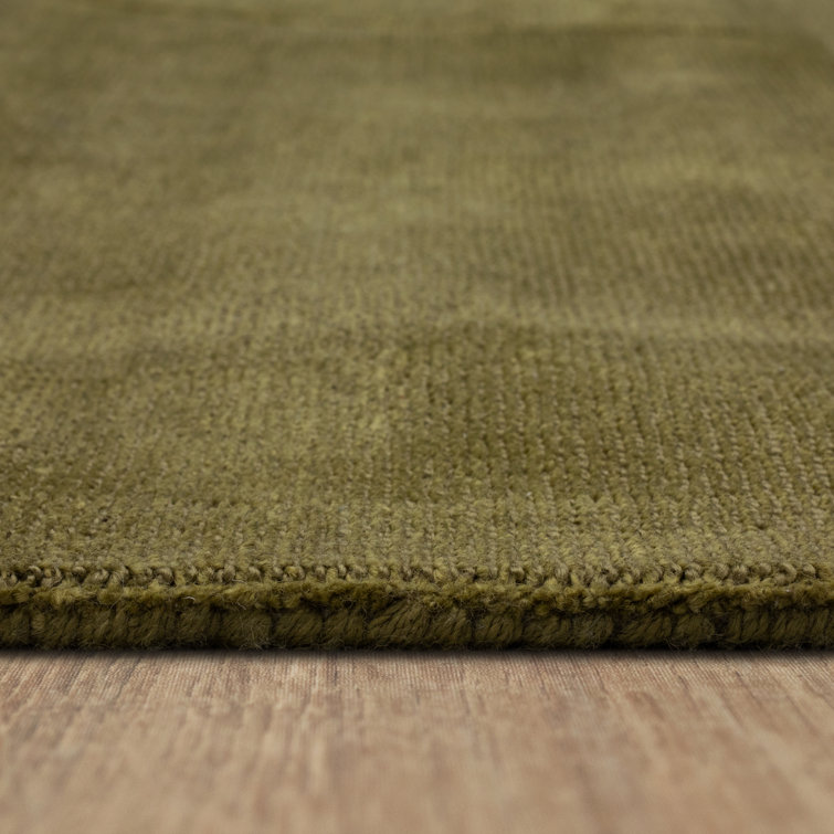 Luna Moss Green Geometric Wool and Viscose Area Rug
