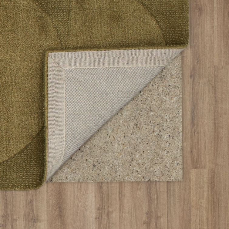 Luna Moss Green Geometric Wool and Viscose Area Rug