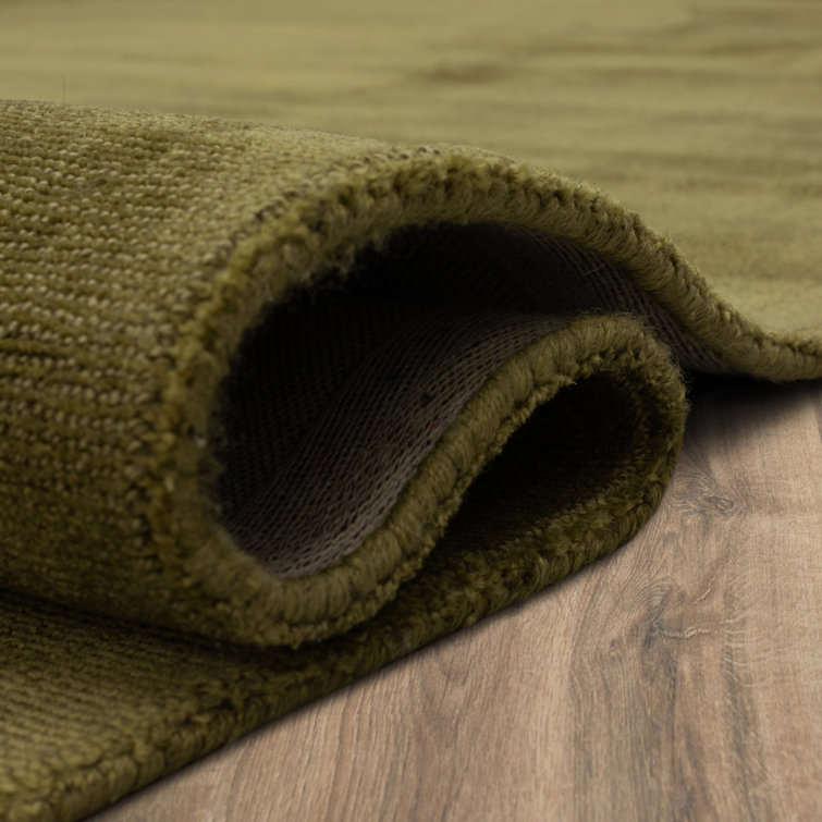 Luna Moss Green Geometric Wool and Viscose Area Rug