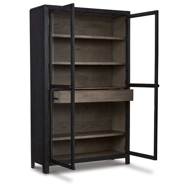 Black and Gray Transitional 76" Wood Accent Cabinet with Adjustable Shelving