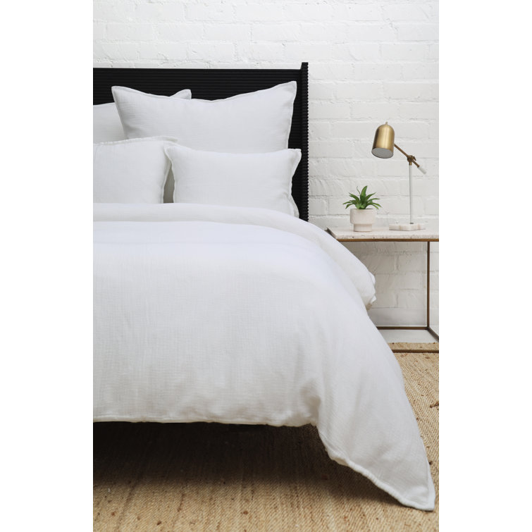White Twin Cotton Duvet Cover Set with Standard Sham