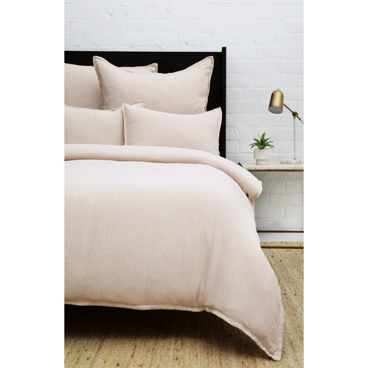 Blush Pink Twin Cotton Duvet Cover Set with Standard Sham