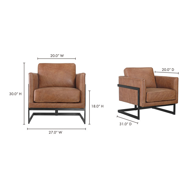 Cappuccino Genuine Leather Armchair with Metal Base