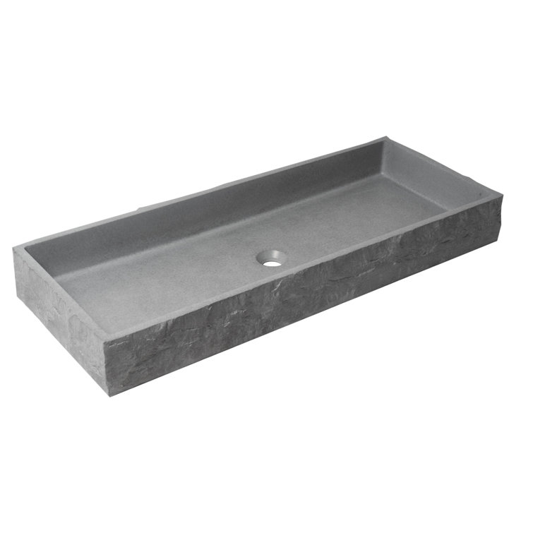 Gray Matte Concrete Rectangular Bathroom Sink, 39.6"