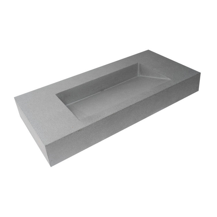 Gray Matte Ceramic Rectangular Wall-Mount Bathroom Sink
