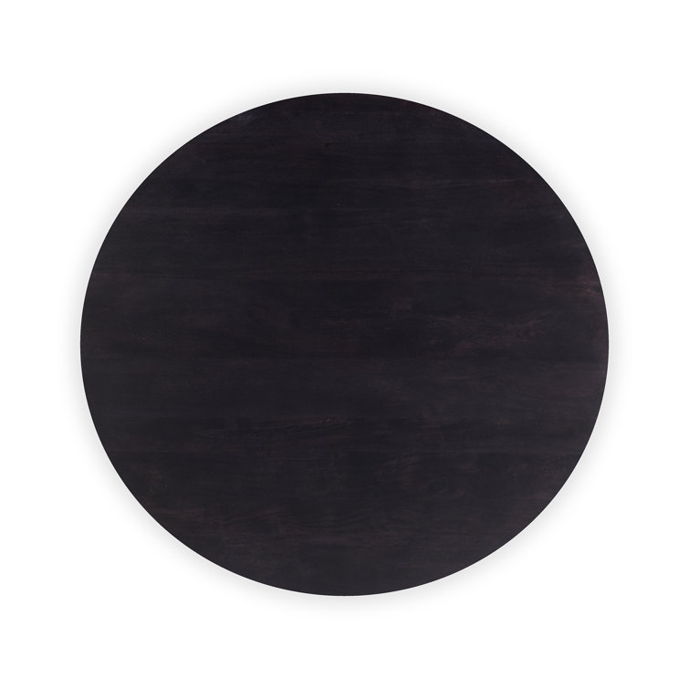 Black Round Solid Wood Coffee Table with Pedestal Base