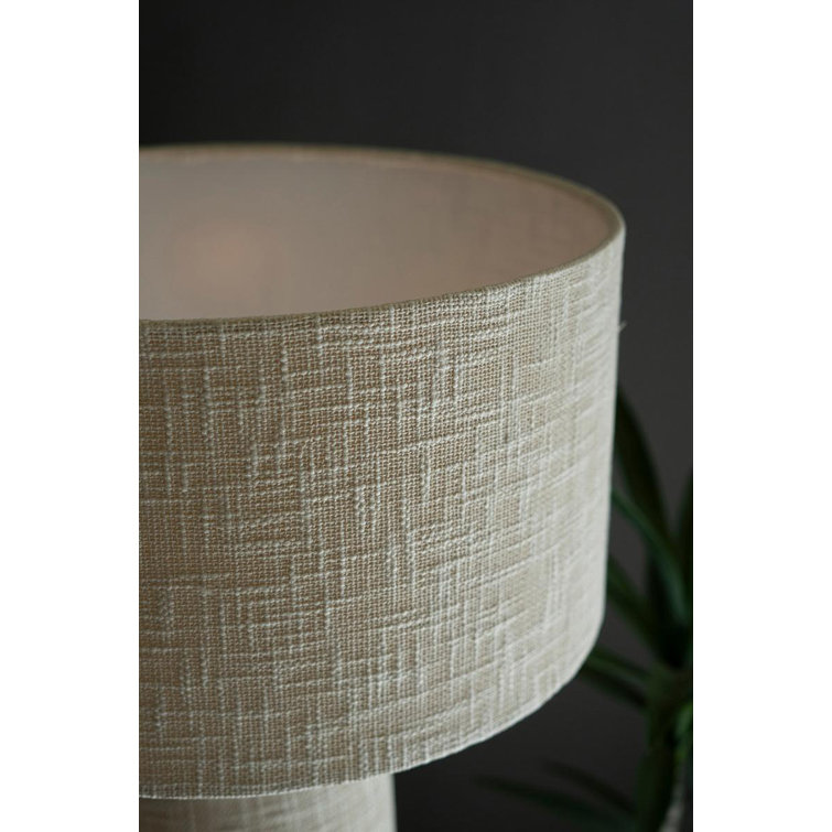 White Boucle and Metal Table Lamp with Textured Shade
