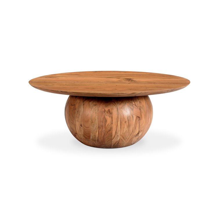 Natural Solid Wood Round Coffee Table with Semi-Gloss Finish