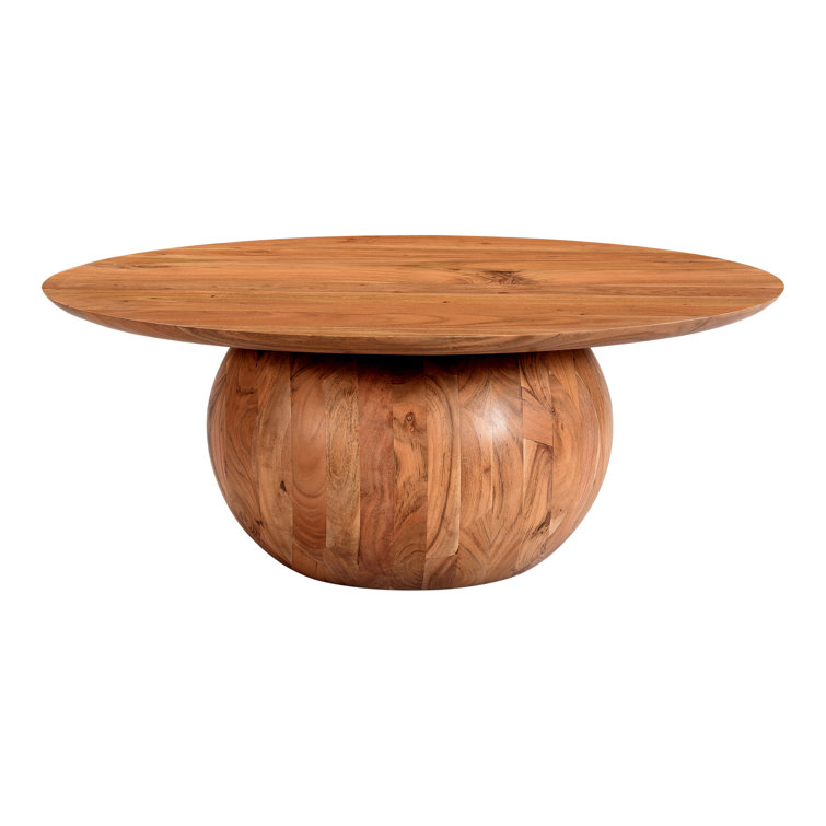 Natural Solid Wood Round Coffee Table with Semi-Gloss Finish
