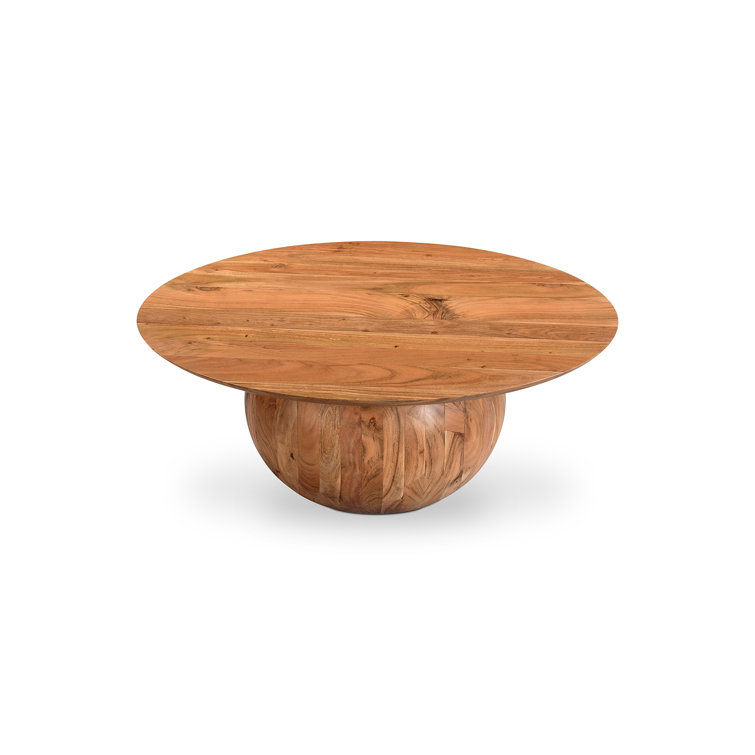 Natural Solid Wood Round Coffee Table with Semi-Gloss Finish