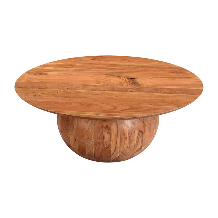 Natural Solid Wood Round Coffee Table with Semi-Gloss Finish