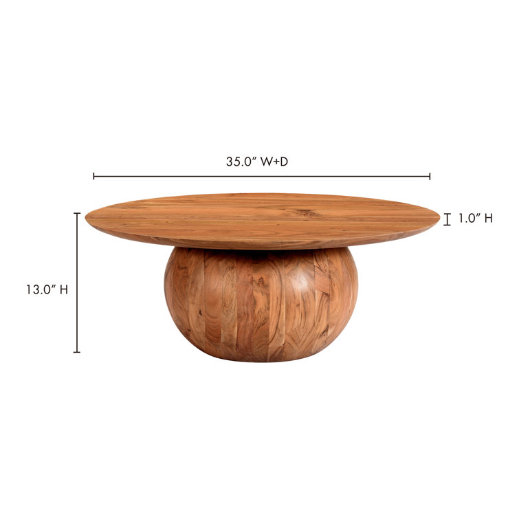 Natural Solid Wood Round Coffee Table with Semi-Gloss Finish