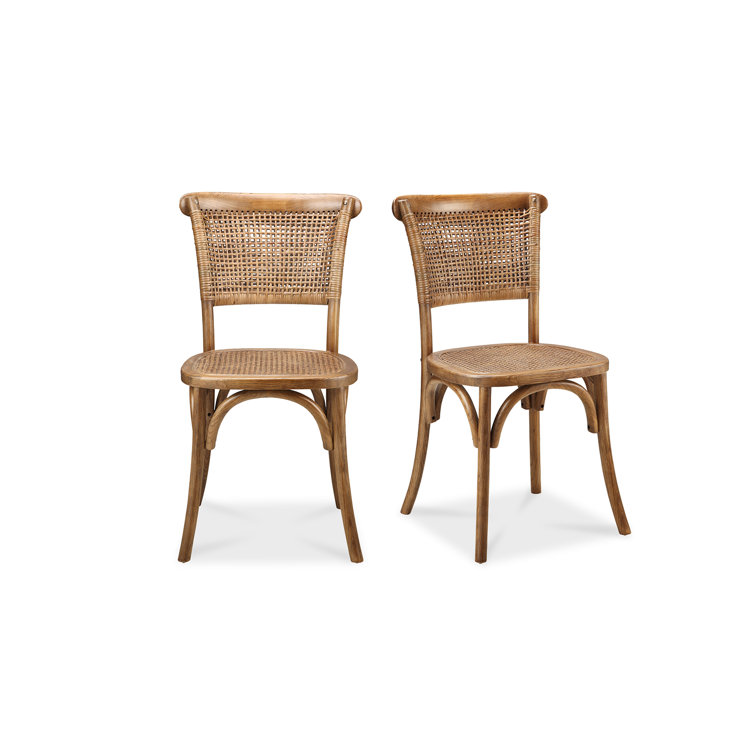 Rustic Transitional Brown Wood & Cane Side Chair, 18"W